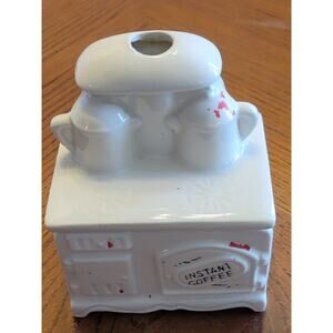 Vtg Retro Lego Instant Coffee White Porcelain Container Holder Canister Novelty
